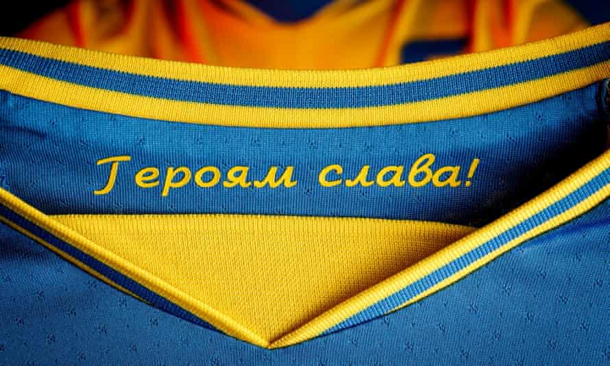 Ukraine’s Euro 2020 kit includes the slogan
‘Glory to the heroes’