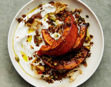 Anna Jones’s roast pumpkin with pistachio gremolata.