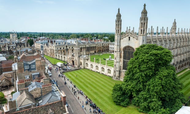 Aerial view of Kings College Chapel and kings Parade Cambridge