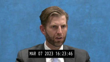 Eric Trump denies signing statement of financial condition in March 2023 testimony – video