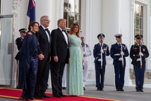 Mr. and Mrs. Trump meet with Mr. and Mrs. Morrison as they attend a state dinner.