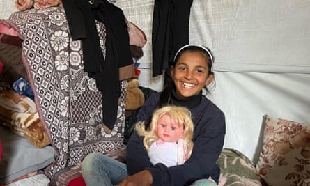 Hanaa al-Masry’s daughter Lamar in their tent as the family prepare for Ramadan