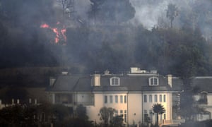 A Bel Air mansion threatened by fire on Wednesday.