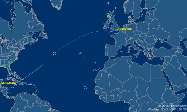 The flight that left Guantánamo Bay for London at 11.30pm.