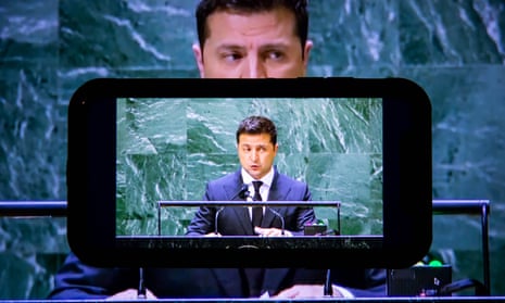 Zelenskiy speaks during the UN General Assembly in 2021. 