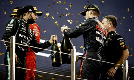 Lewis Hamilton congratulates Max Verstappen after the Abu Dhabi Grand Prix.