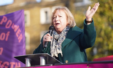 Unison’s Christina McAnea speaks at a rally outside King’s Cross station in London on Wednesday