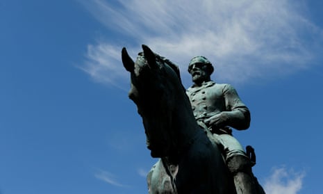 The Robert E Lee statue at the site of last year’s violent demonstrations in Charlottesville, Virginia.