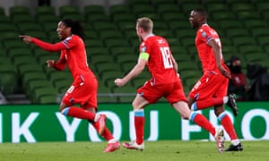 Luxembourg's Gerson Rodrigues (left) celebrates scoring their side's first goal of the game during the 2022 FIFA World Cup Qualifying match at the Aviva Stadium, in Dublin, Ireland
