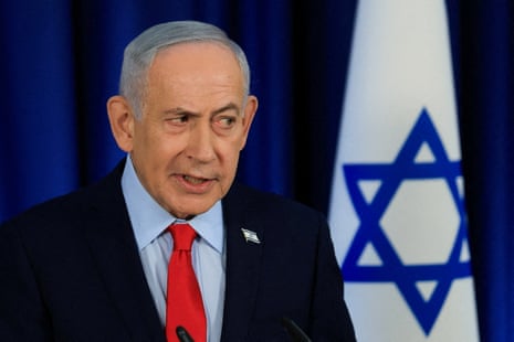 Israeli prime minister Benjamin Netanyahu speaking at a press conference.