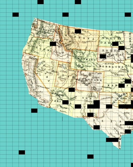 An illustration of a map of the US with missing areas representing missing data