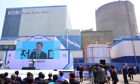 Moon Jae-in speaks at an event to mark the closure of South Korea’s oldest nuclear plant, Kori-1.