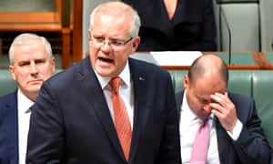 Scott Morrison with Josh Frydenberg and Michael McCormack in parliament
