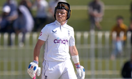 England's Ollie Pope reacts as he walks off the field after a dismissal in Pakistan last month.