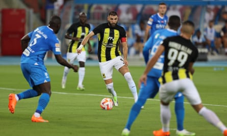 Karim Benzema in action for Al-Ittihad against Al-Hilal in the Saudi Pro League.