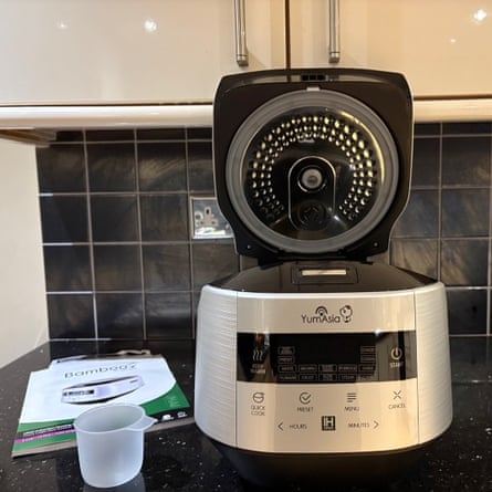 A Yum Asia Bamboo rice cooker on a kitchen worktop