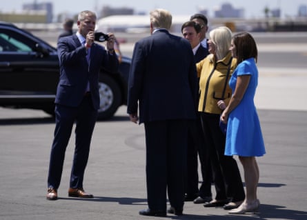 Clint Hickman, vice-chairman of Maricopa county board of supervisors, meets Donald Trump in Phoenix in 2020. Hickman would resist Trump’s attempt to overturn his defeat in Arizona.