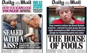 The Daily Mail on Theresa May’s dash to Brussels for changes to the Irish border backstop, and 24 hours later after a Commons defeat. 12/13 March 2019
