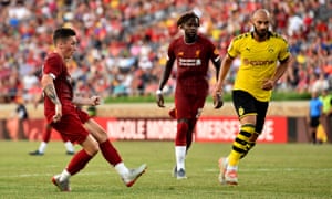 Harry Wilson scores Friday night against Borussia Dortmund.