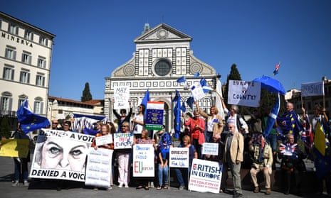 Anti-Brexit expats protesting in Florence ahead of Theresa May’s speech.