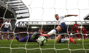Toby Alderweireld tries in vain to clear the ball as it trickles over the line.