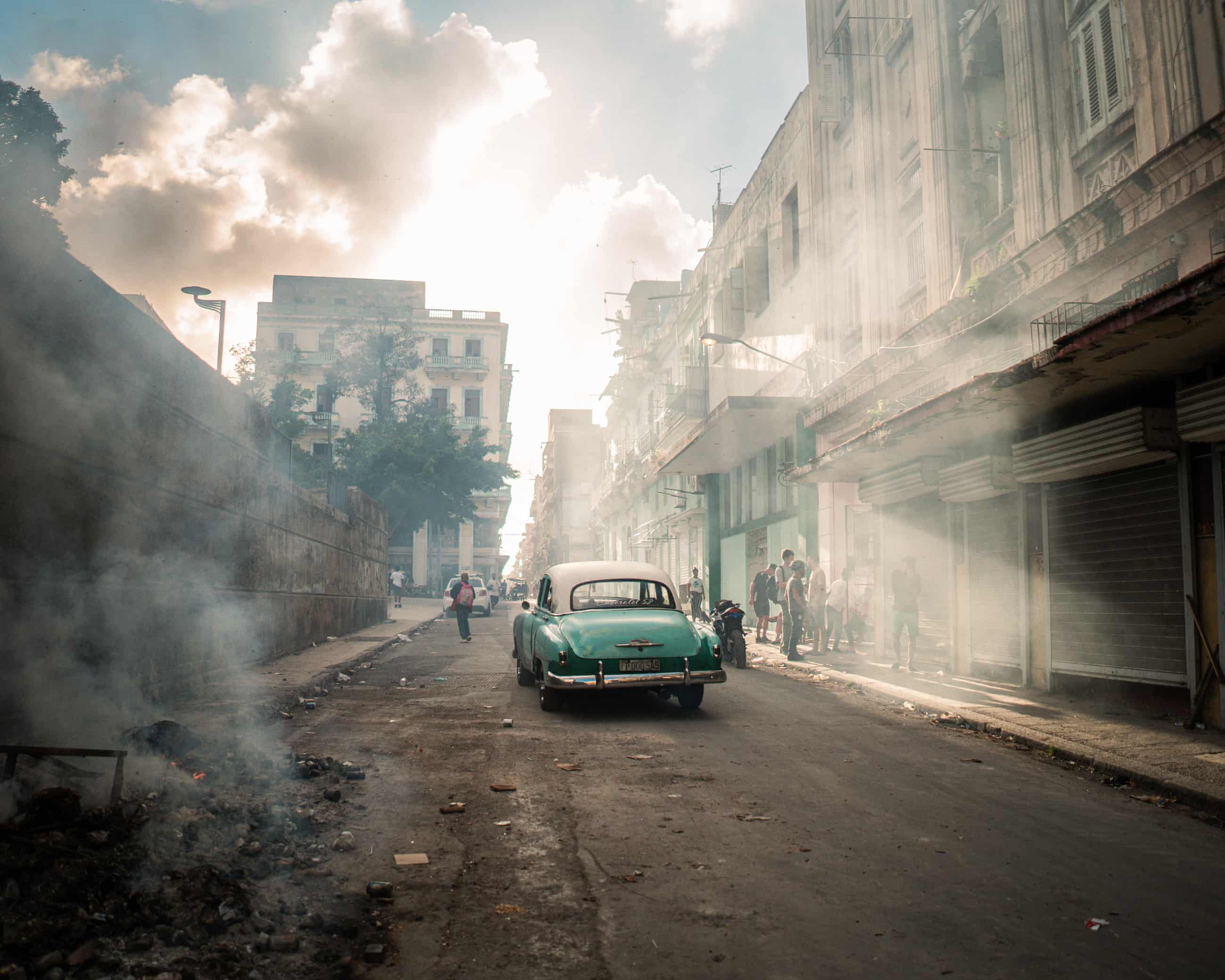 Cubans burning trash in the street