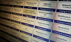 A computer screen featuring cryptocurrency token sales and ICO lists in Berlin
