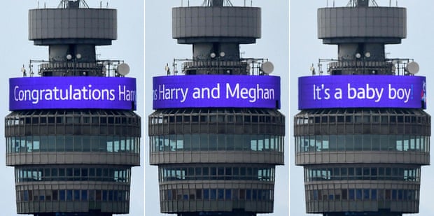 A combination of pictures shows the congratulatory banner message circling the BT Tower.