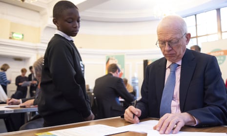 Under exam conditions, parliamentarians including Philip Hunt test their knowledge of fronted adverbials and long division. The tests, invigilated by year 6 pupils from Surrey Square primary school in London, were organised by campaign group More Than A Score.