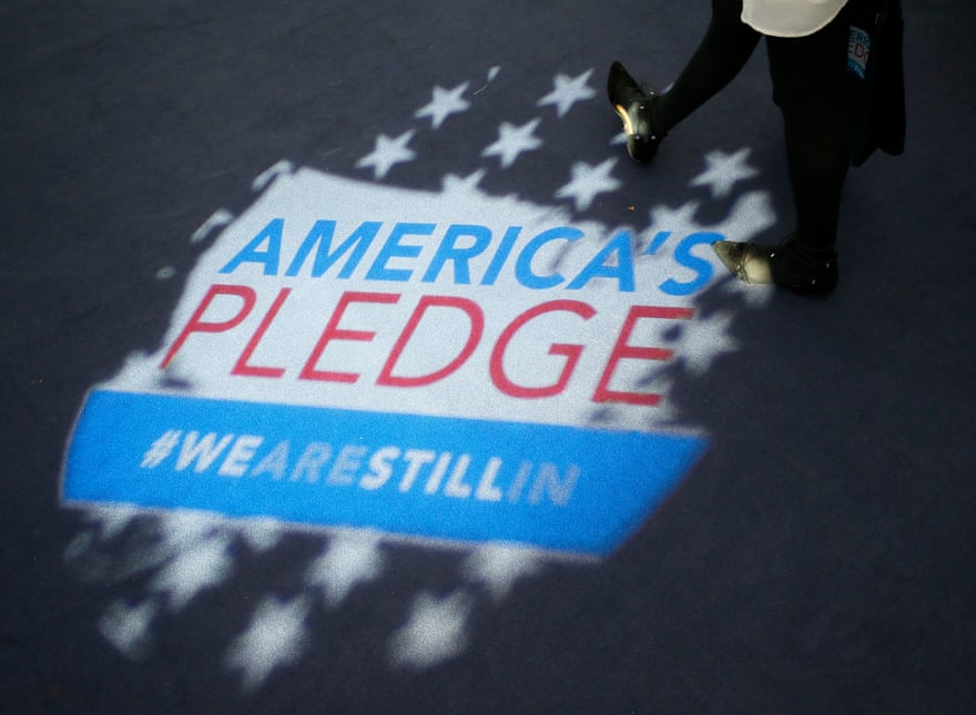 A logo of the American Pavilion during the UN Climate Change Conference in Bonn, November 2017.
