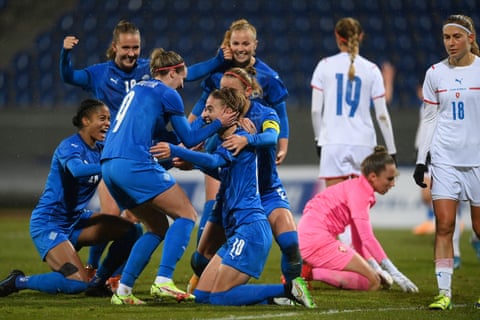 Iceland celebrate on their way to a 4-0 victory over Czech Republic in a World Cup qualifier last October.