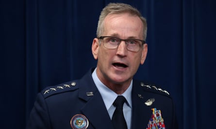 Gen Terrence John O’Shaughnessy, commander of the US Northern Command, briefs reporters on the Trump administration’s plan to deploy military forces to the southern border.
