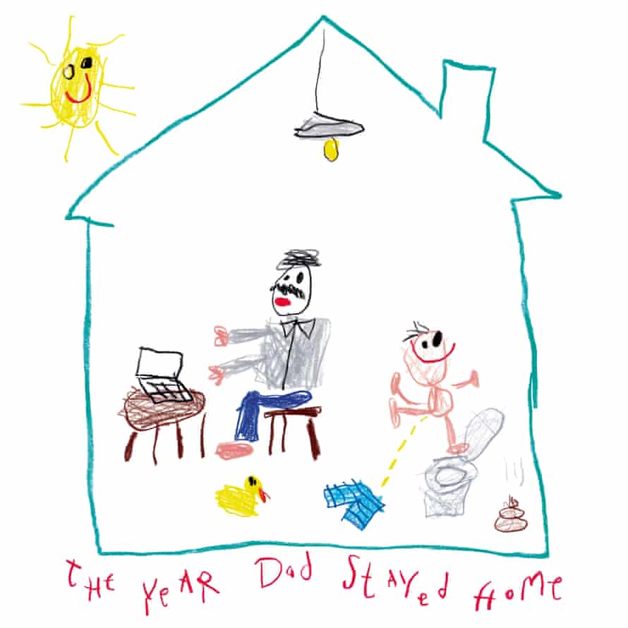 Illustration of a dad working at home with a toddler