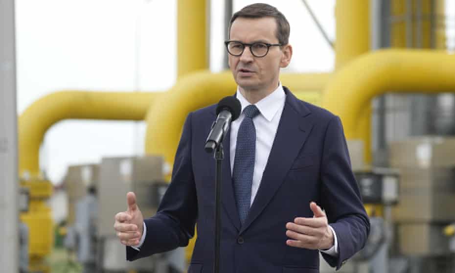 Poland's Prime Minister Mateusz Morawiecki at a gas station