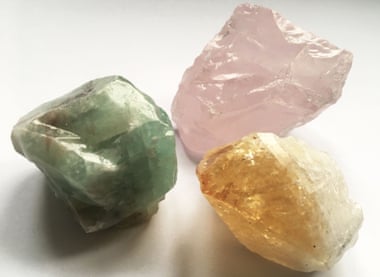 Rose quartz, calcite and citrine.