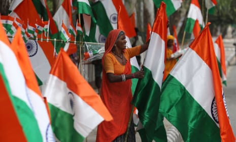 Roadside vendor selling national flags in India