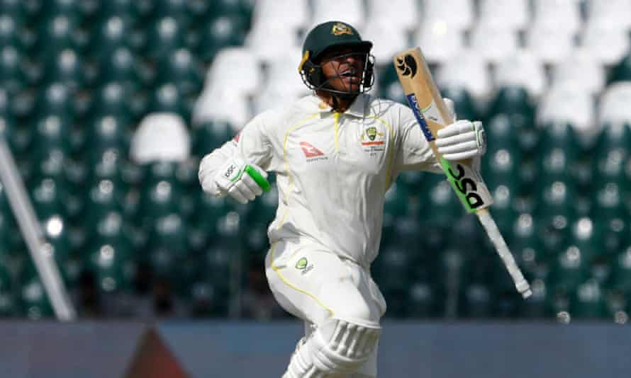 Pakistan openers set up thrilling final day in final Test against Australia | Cricket 2 Australia’s Usman Khawaja celebrates reaching his 100 on day four.