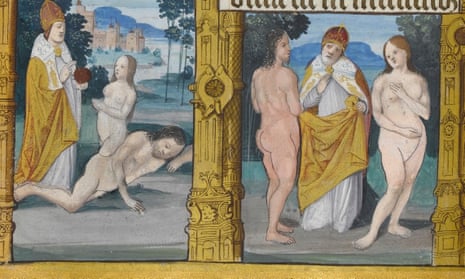 Adam and Eve are seen as they were painted 500 years ago.