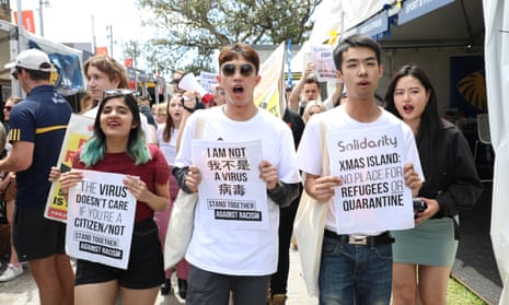 Protesters in Sydney rally last week against the decision by the Morrison government’s travel ban on non-residents from China in response to the coronavirus.