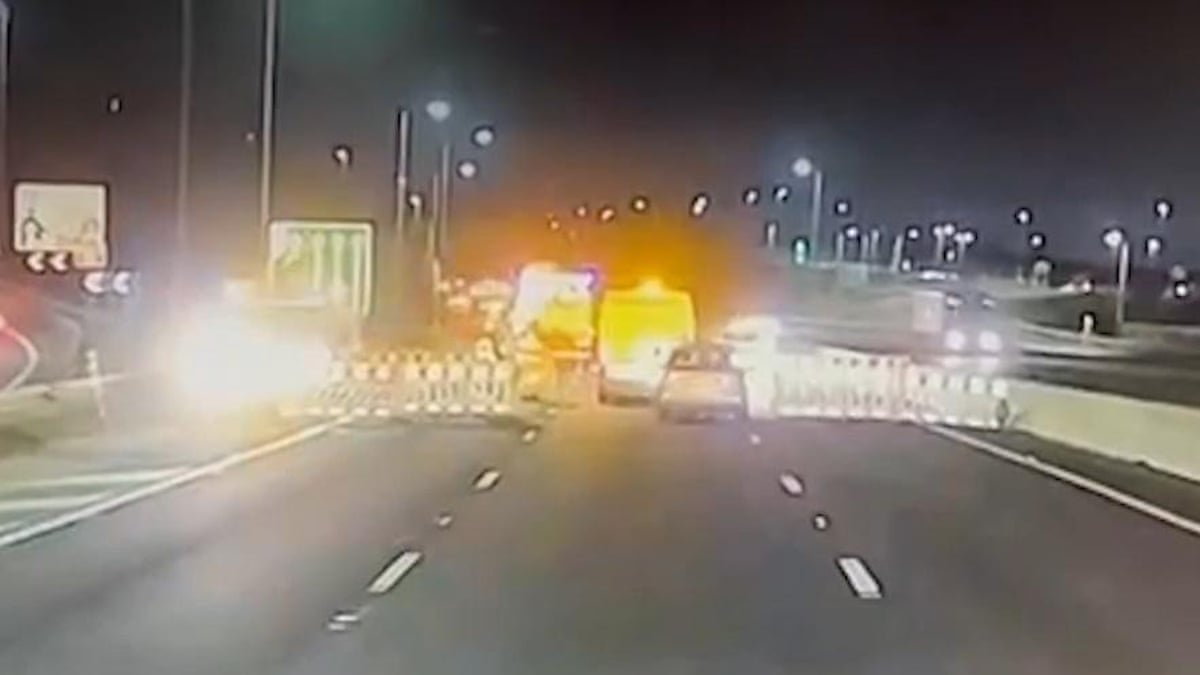 Footage shows reckless drivers entering closed off roadwork areas – video