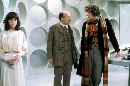 Tom Baker (right) as the Doctor in 1975 alongside Elisabeth Sladen and Michael Sheard.