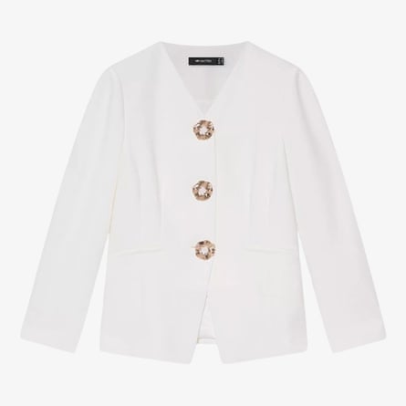 Mint Velvet Cream Statement Button Sculpted Jacket and Cream Tailored Wide Leg Trousers