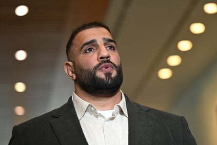 Dr Mohammed Mustafa at Parliament House in Canberra on Tuesday. The emergency physician has completed two rotations on the ground in Gaza.