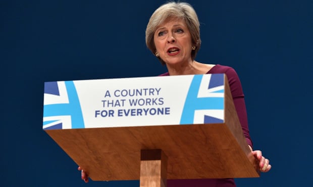Conservative leader Theresa May addresses the party conference.