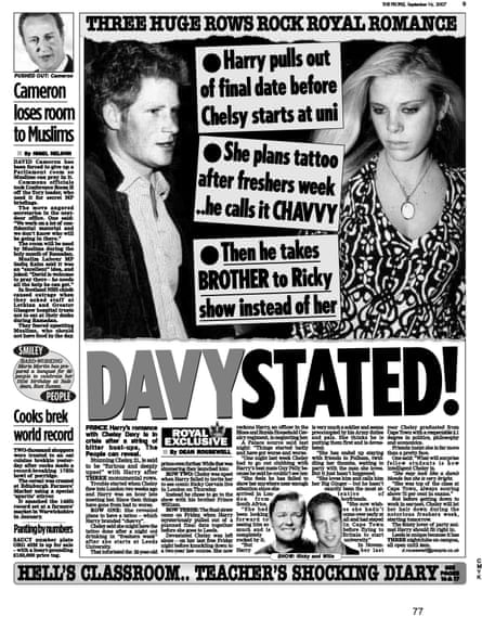 Mirror story headlined 'Davystated' about prince's former girlfriend Chelsea Davy