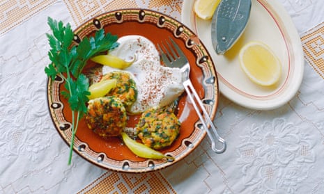 Ellie Bouhadana’s fishcakes with green herbs and labneh