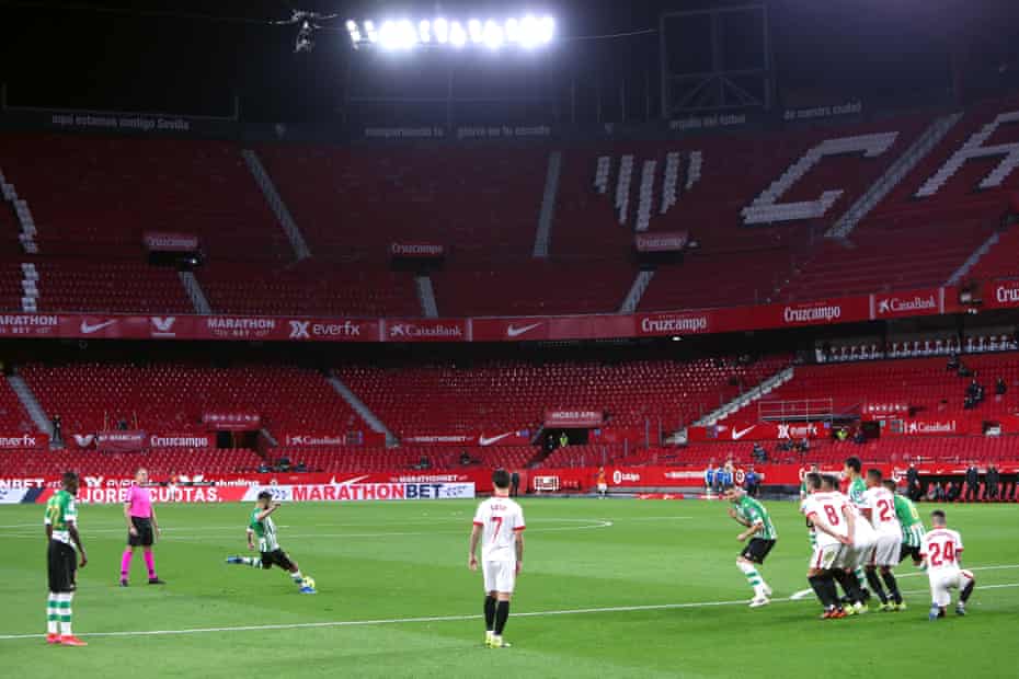 Empty stands at the Estadio Ramón Sánchez Pizjuán.