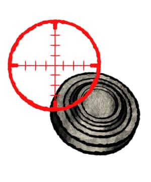 Illustration of a clay pigeon and crosshairs by David Foldvari