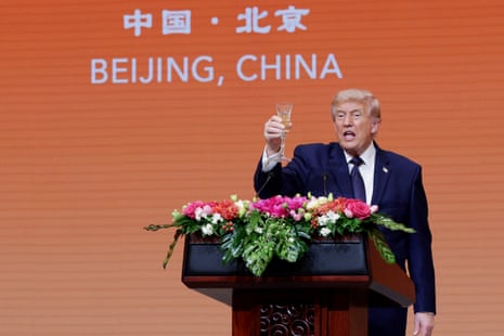 US president Donald Trump makes a toast during a state banquet hosted by Chinese president Xi Jinping at the Great Hall of the People in Beijing.