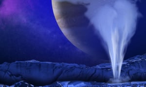 An artist’s rendition of a water vapour plume erupting from Europa